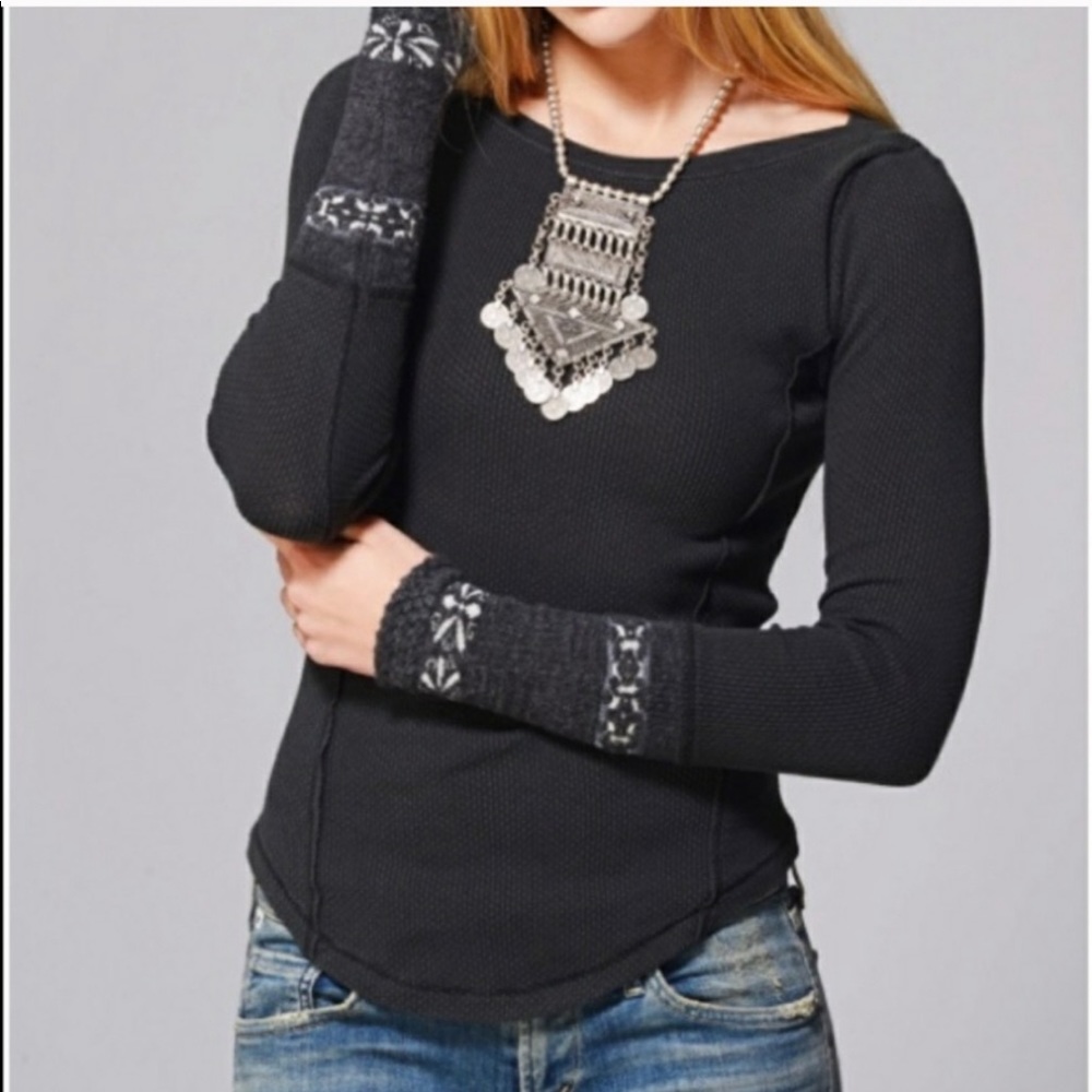 Free People Newbie Rosie Cuff Charcoal Top S